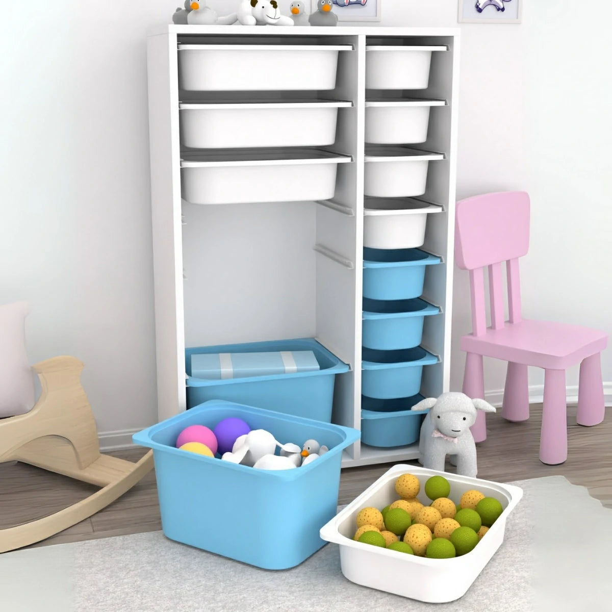 Rine 14 Sepetli Çok Amaçlı Oyuncak Dolabı Mavi Beyaz 2D4K8U