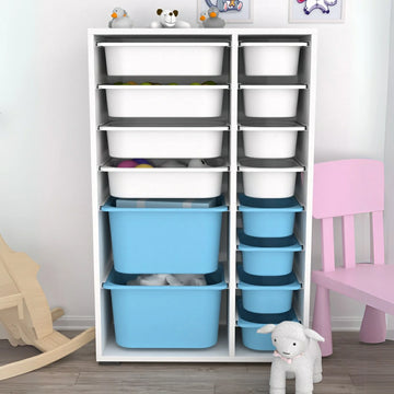 Rine 14 Sepetli Çok Amaçlı Oyuncak Dolabı Mavi Beyaz 2D4K8U