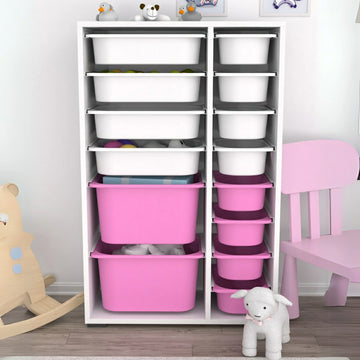 Rine 14 Sepetli Çok Amaçlı Oyuncak Dolabı Pembe Beyaz 2D4K8U