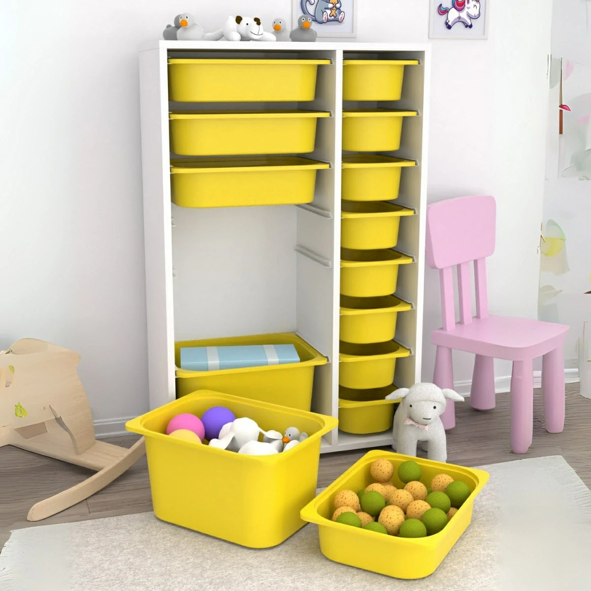 Rine 14 Sepetli Çok Amaçlı Oyuncak Dolabı Sarı 2D4K8U