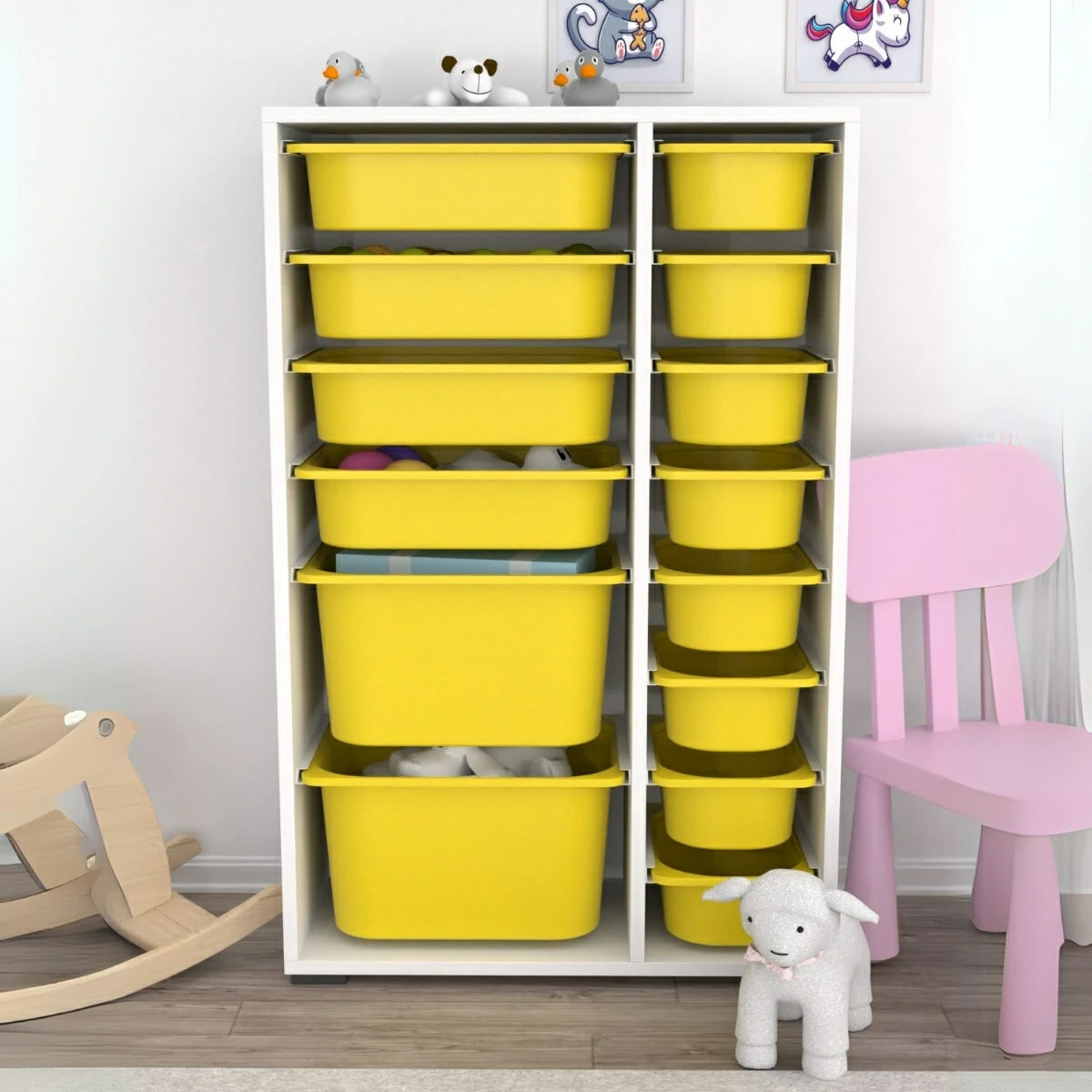 Rine 14 Sepetli Çok Amaçlı Oyuncak Dolabı Sarı 2D4K8U