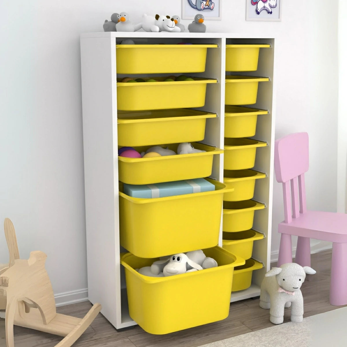 Rine 14 Sepetli Çok Amaçlı Oyuncak Dolabı Sarı 2D4K8U