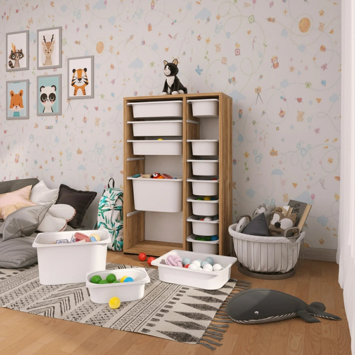 Rine 14 Sepetli Çok Amaçlı Oyuncak Dolabı Tropik Ceviz 2D4K8U