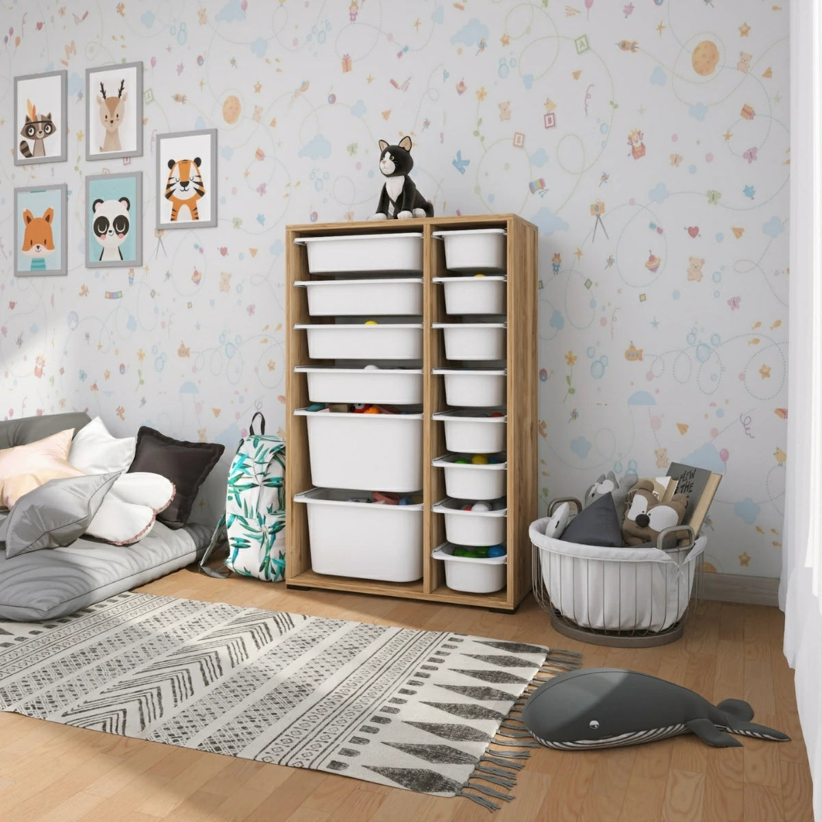Rine 14 Sepetli Çok Amaçlı Oyuncak Dolabı Tropik Ceviz 2D4K8U