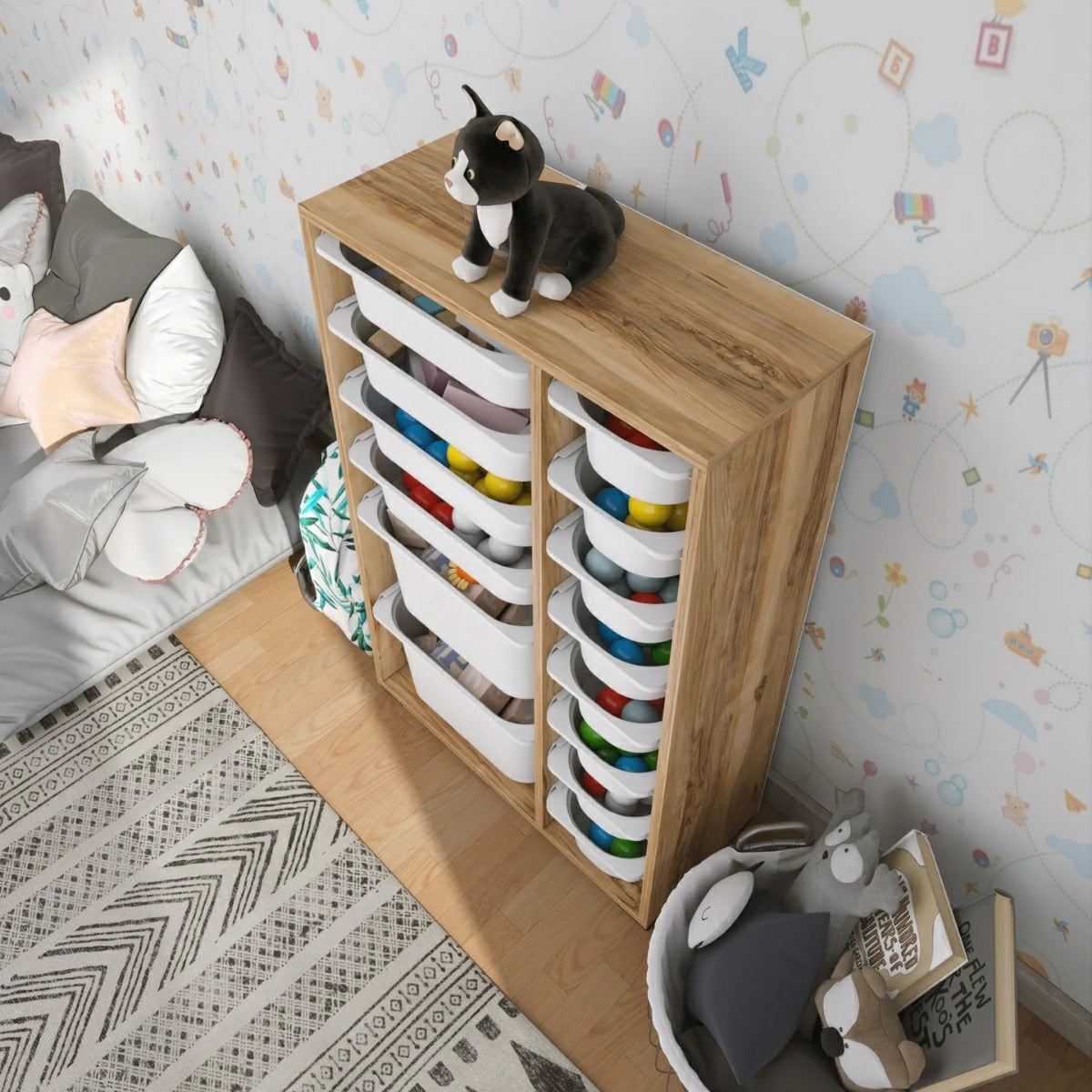 Rine 14 Sepetli Çok Amaçlı Oyuncak Dolabı Tropik Ceviz 2D4K8U