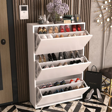 Skeche Raflı Ayakkabılık Düşer Kapak, 3 Bölmeli, Beyaz