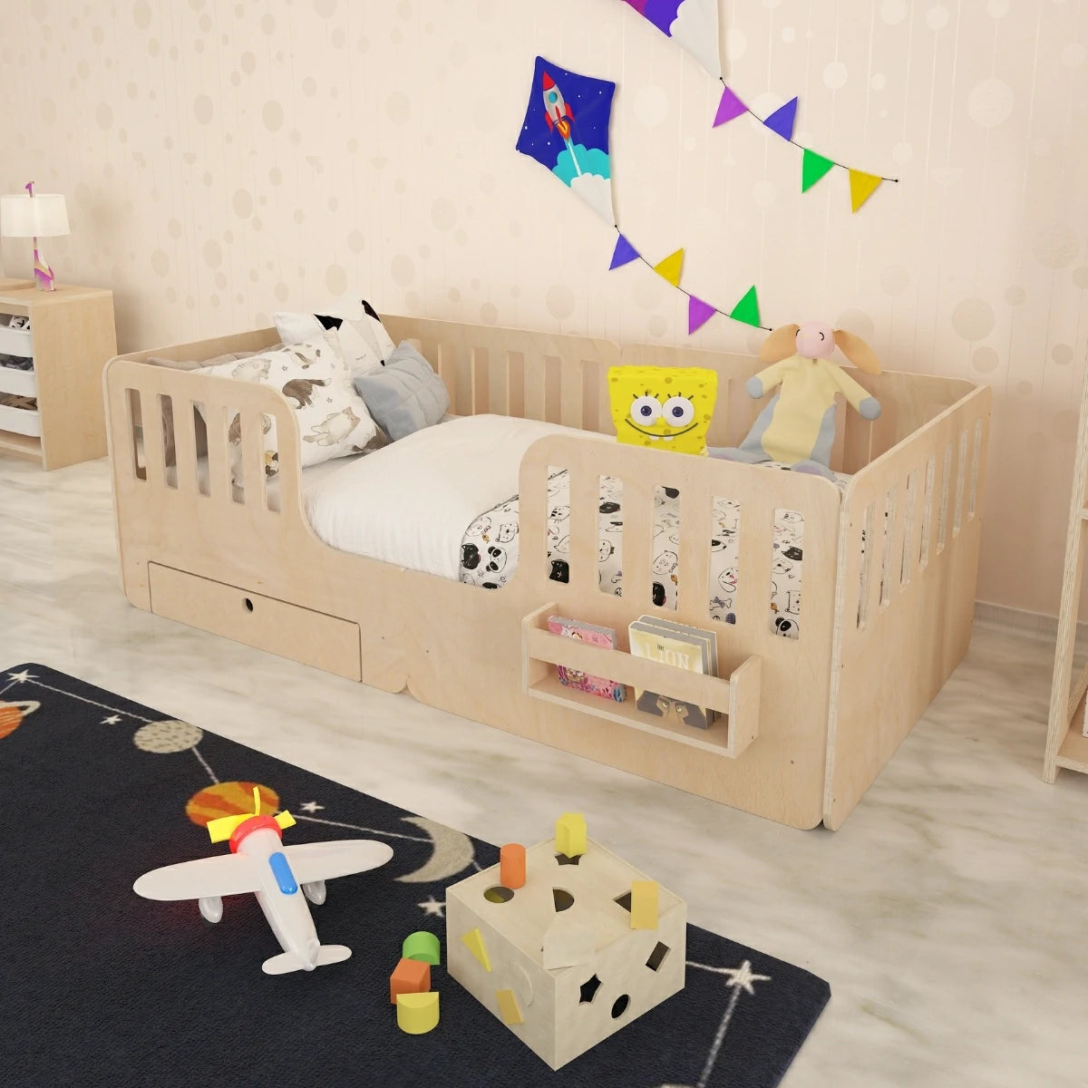 Swift Montessori Tarzı Çocuk Yatağı, Bebek Yatağı, Doğal Ahşap