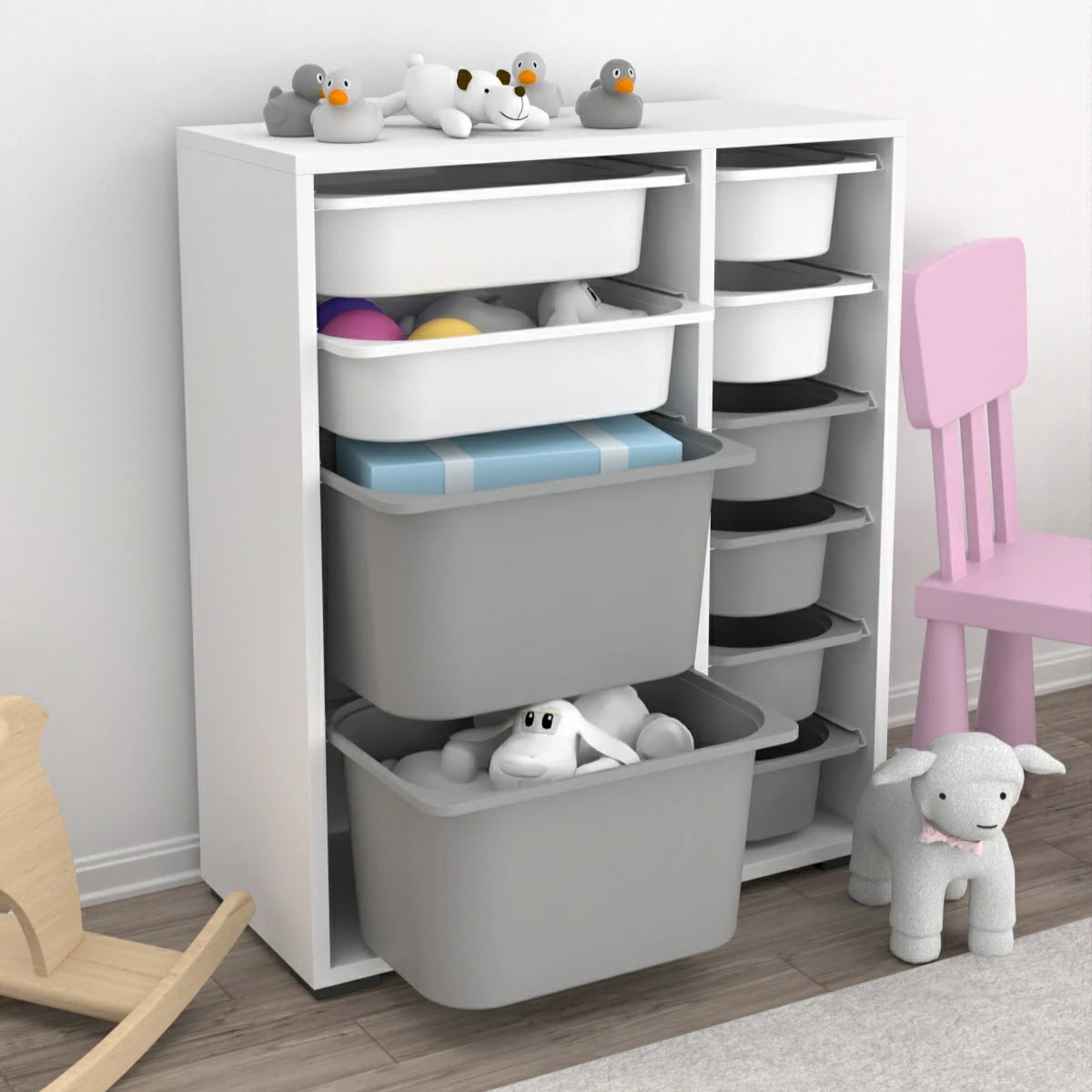 Zen 10 Sepetli Çok Amaçlı Oyuncak Dolabı Beyaz Gri
