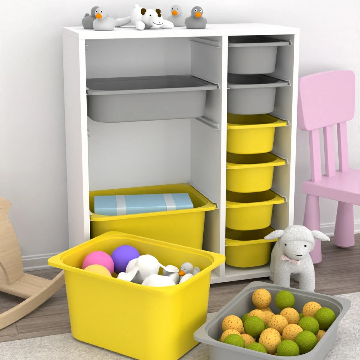 Zen 10 Sepetli Çok Amaçlı Oyuncak Dolabı Sarı Gri