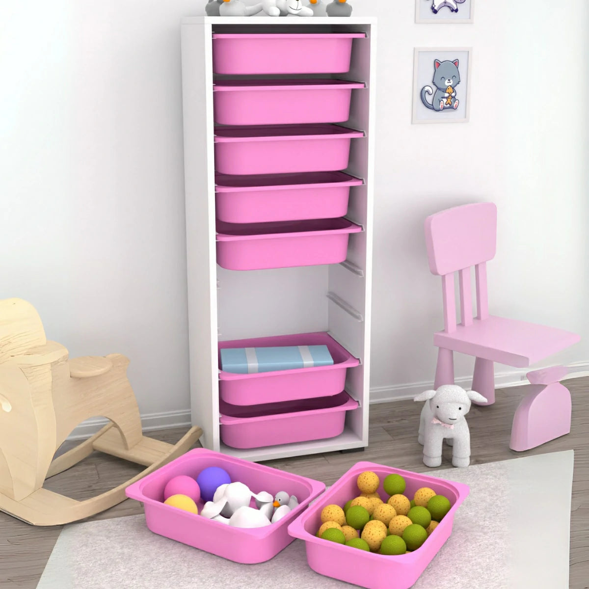 Zola 9 Sepetli Çok Amaçlı Oyuncak Dolabı, Mutfak Dolabı Pembe