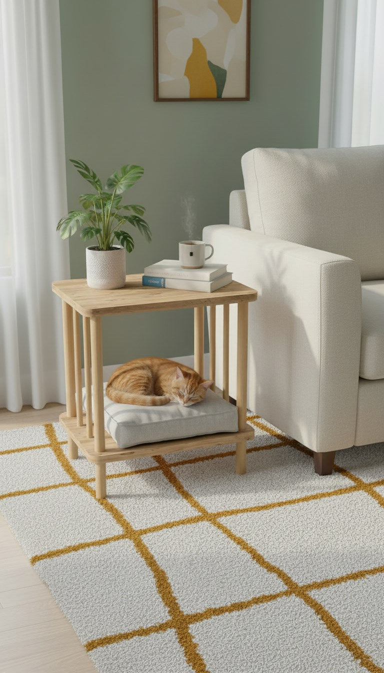 Uno Atlantik Çam Ahşap Dikdörtgen Çok Amaçlı Sehpa 2 Katlı