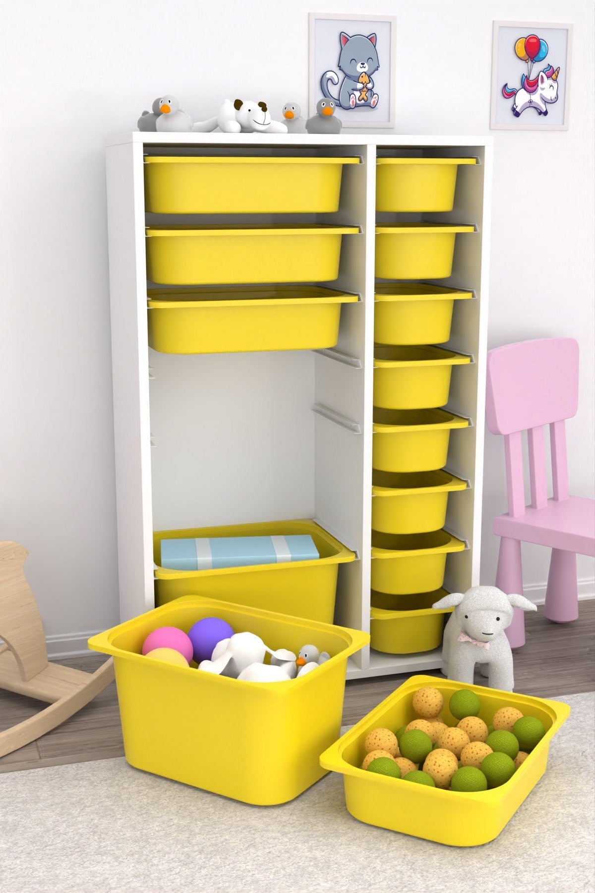 Rine 14 Sepetli Çok Amaçlı Oyuncak Dolabı Sarı 2D4K8U