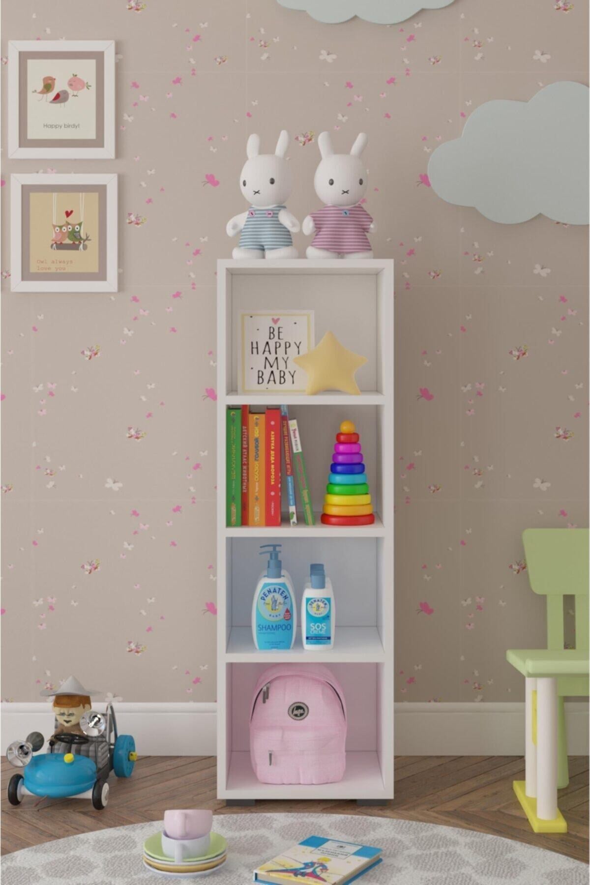 Glass Çok Amaçlı Kitaplık 4 Raflı Dolap Beyaz