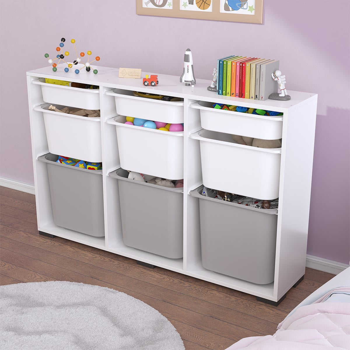 Bofi Ultra 3+3+3 Gri Beyaz Sepetli Çok Amaçlı Mutfak Kiler Dolabı