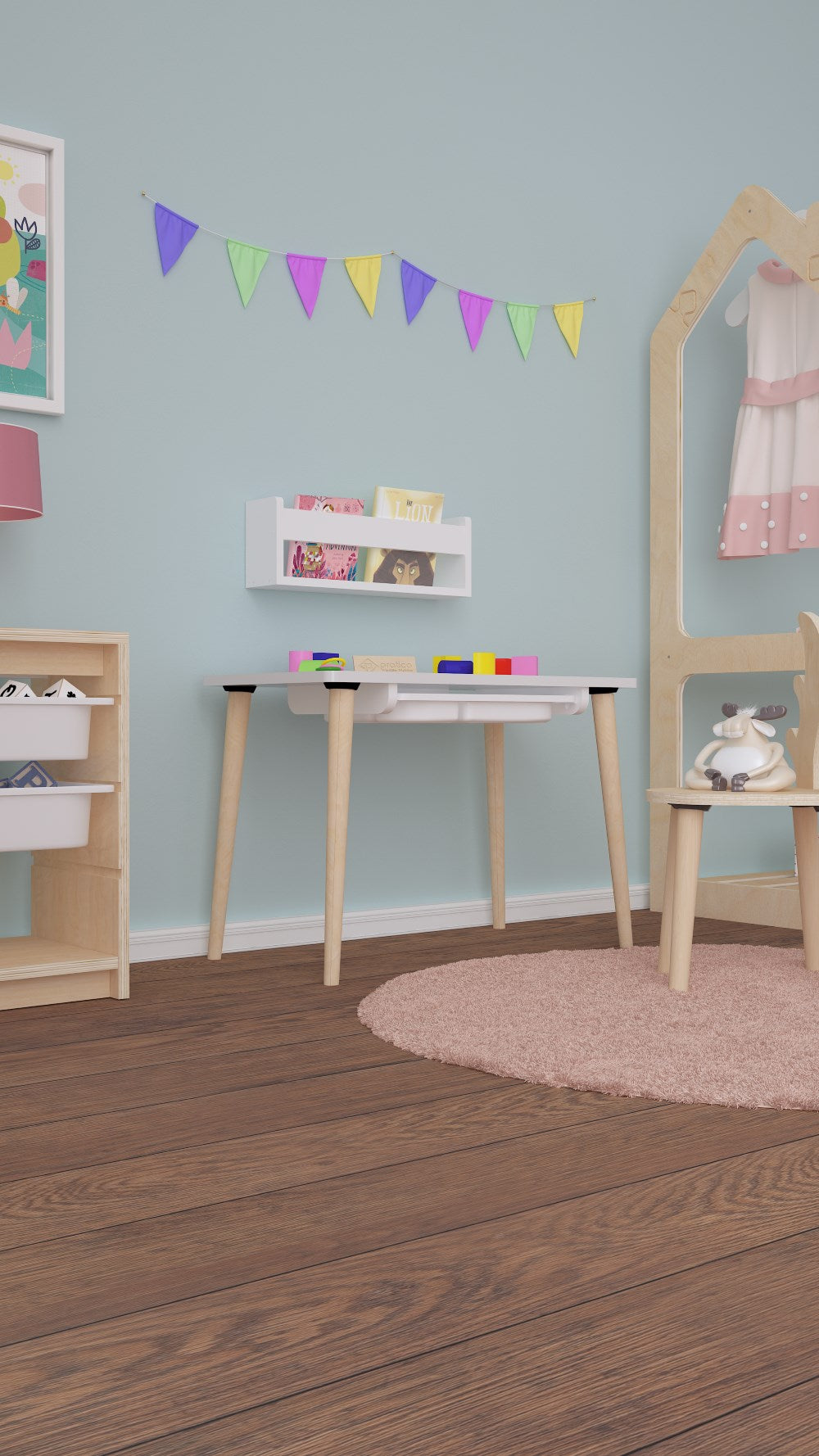 Tubi Çocuk Çalışma Oyun ve Etkinlik Masası Bölmeli Sepetli