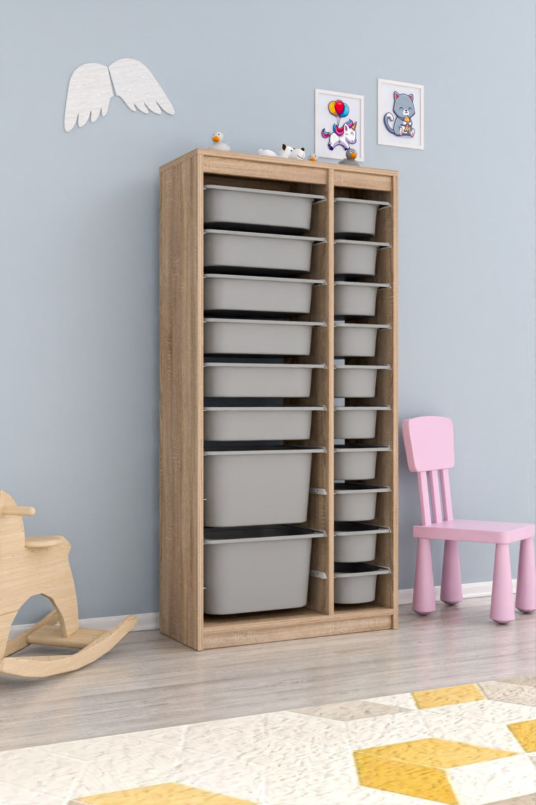 Alara XS 18 Sepetli Çok Amaçlı Oyuncak Mutfak Kiler Dolabı Gri