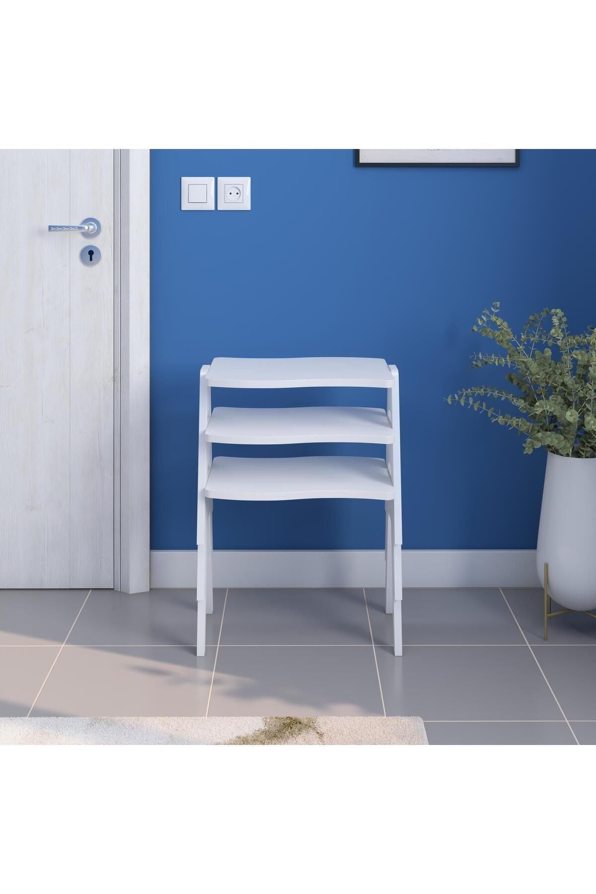 Bayrak Zigon Sehpa Seti Beyaz Gövde Beyaz Ayak