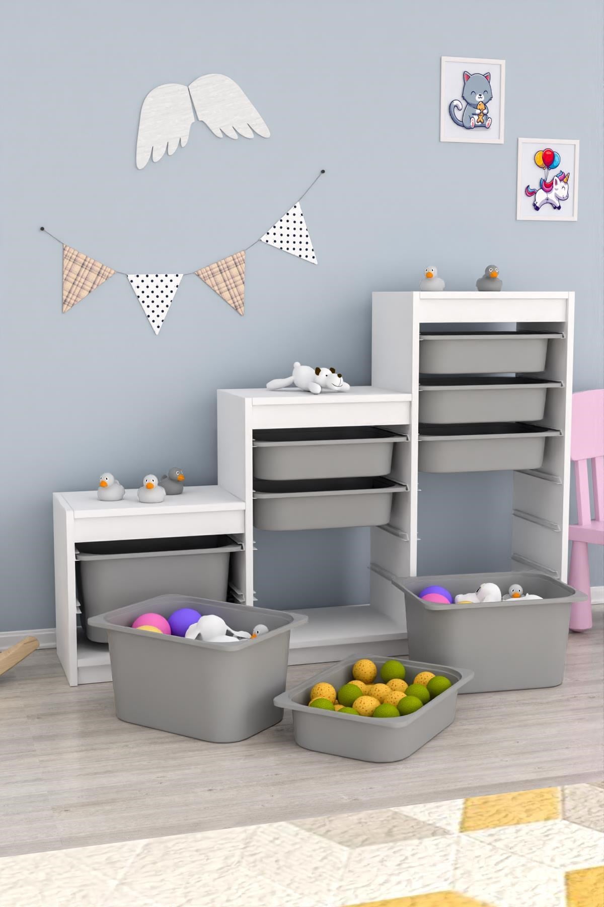 Swiss 9 Sepetli Çok Amaçlı Oyuncak Dolabı Gri