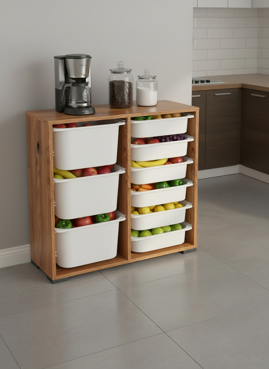 Carla 9 Sepetli Çok Amaçlı Oyuncak Dolabı Tropik Ceviz