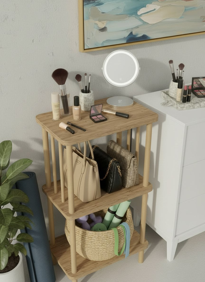 Mino 2 Atlantik Çam Ahşap Dikdörtgen Çok Amaçlı Raf Yan Sehpa 3 Katlı