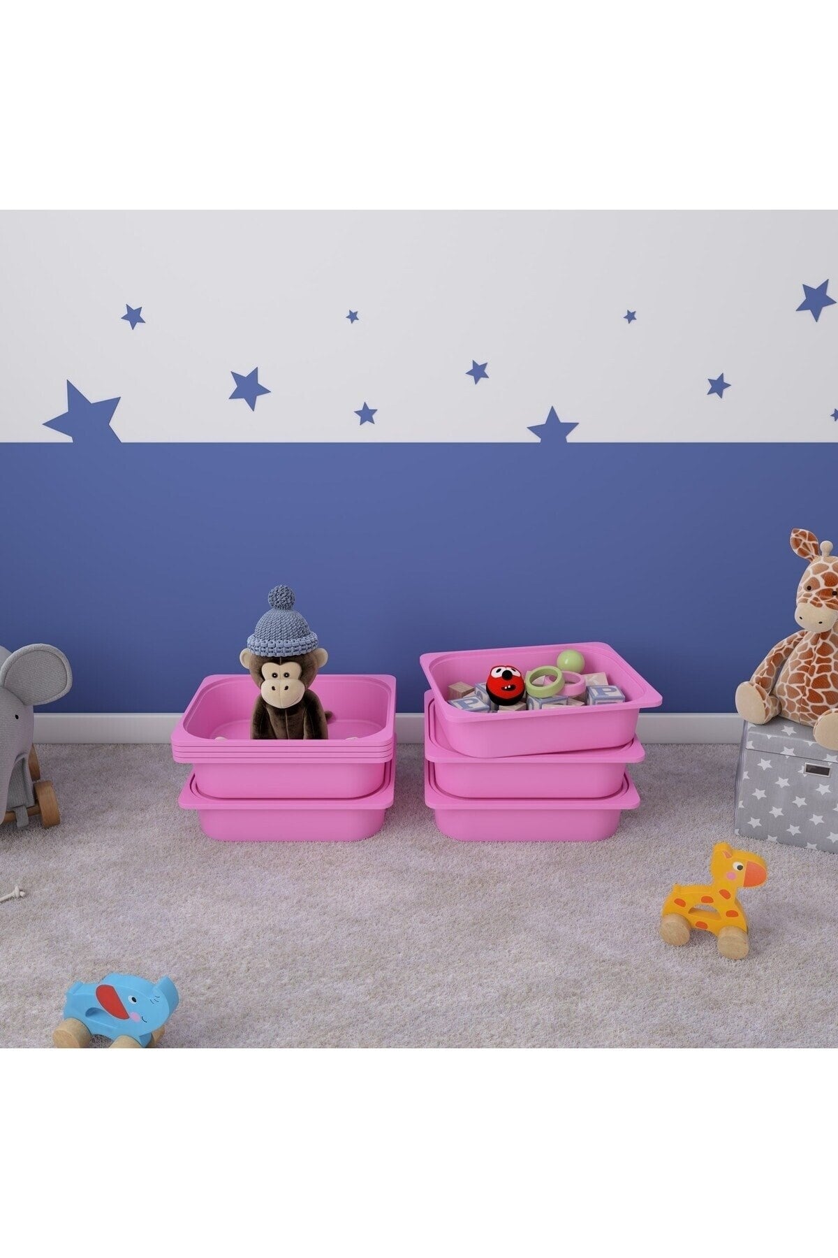 5 Adet Pembe Kapaklı Çok Amaçlı Saklama Kutusu - Oyuncak Sepeti 5ks5k