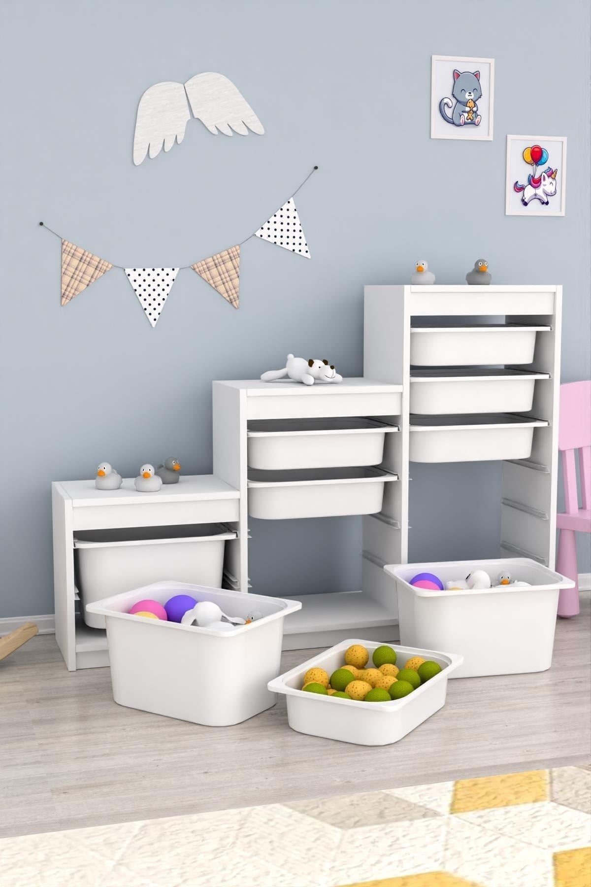 Swiss 9 Sepetli Çok Amaçlı Oyuncak Dolabı Beyaz