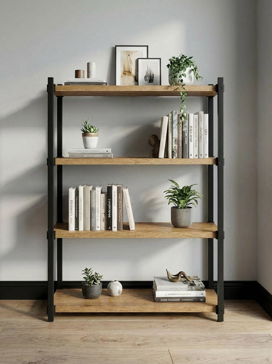 Orion 4 Raflı Metal Atlantik Çam Çok Amaçlı Kitaplık