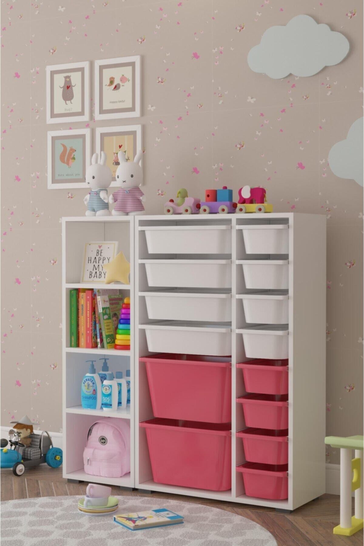 Glass Çok Amaçlı Kitaplık 4 Raflı Dolap Beyaz