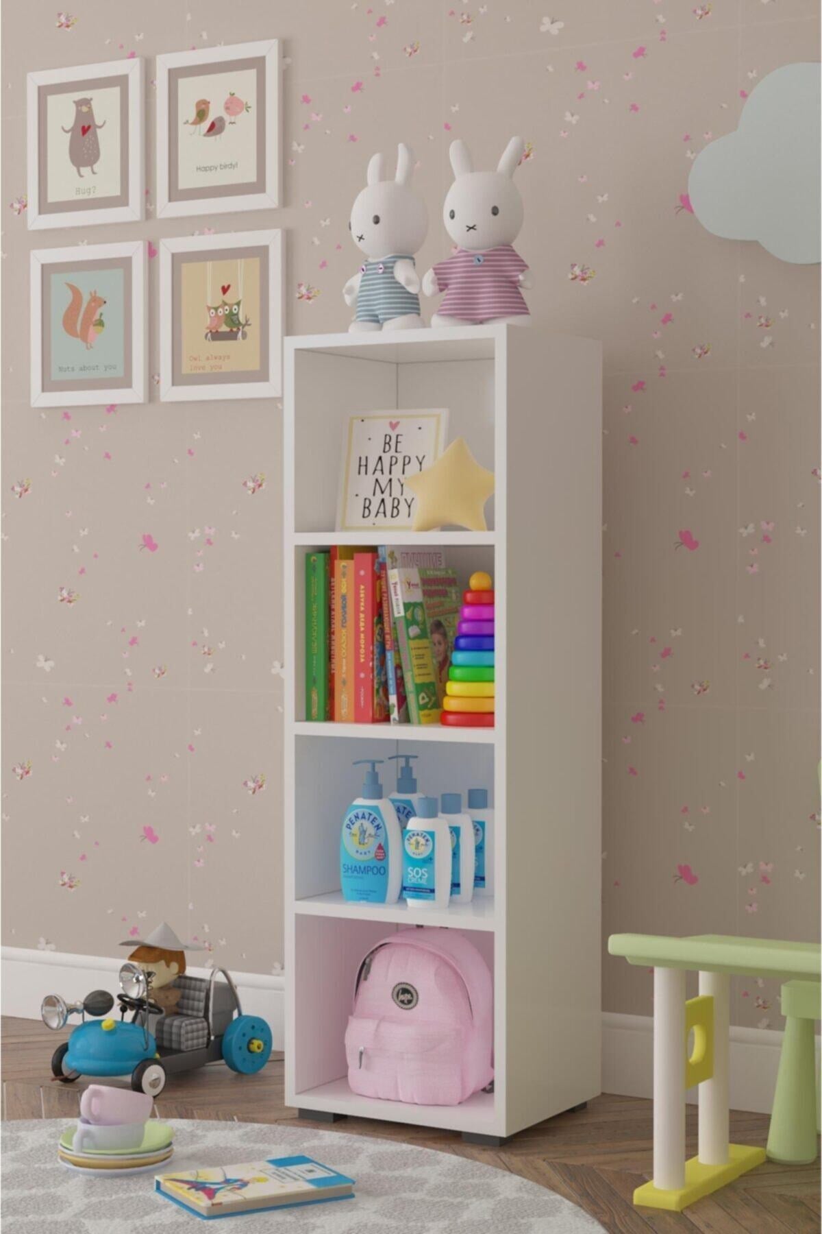 Glass Çok Amaçlı Kitaplık 4 Raflı Dolap Beyaz