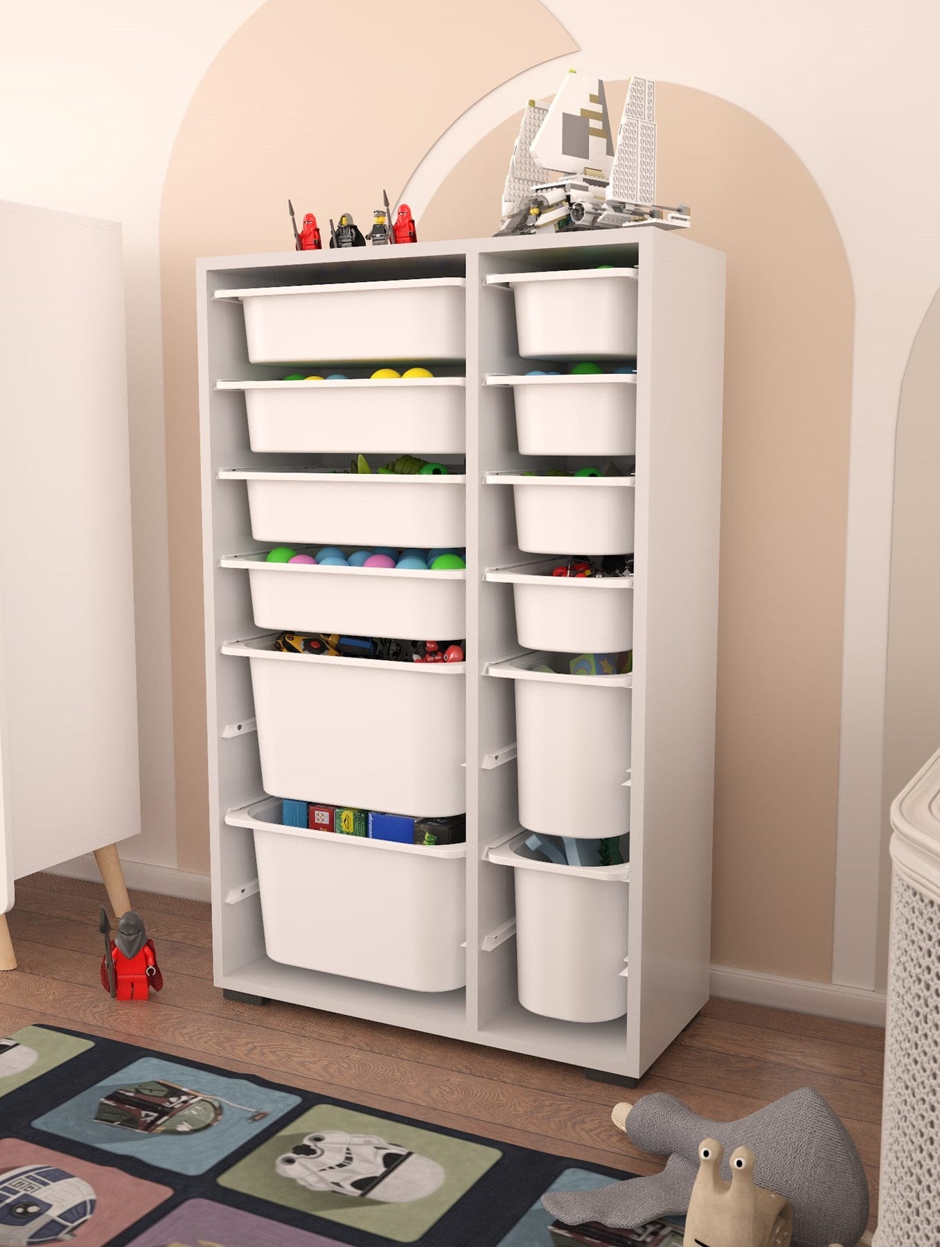 Rine 12 Sepetli Çok Amaçlı Oyuncak Dolabı Beyaz