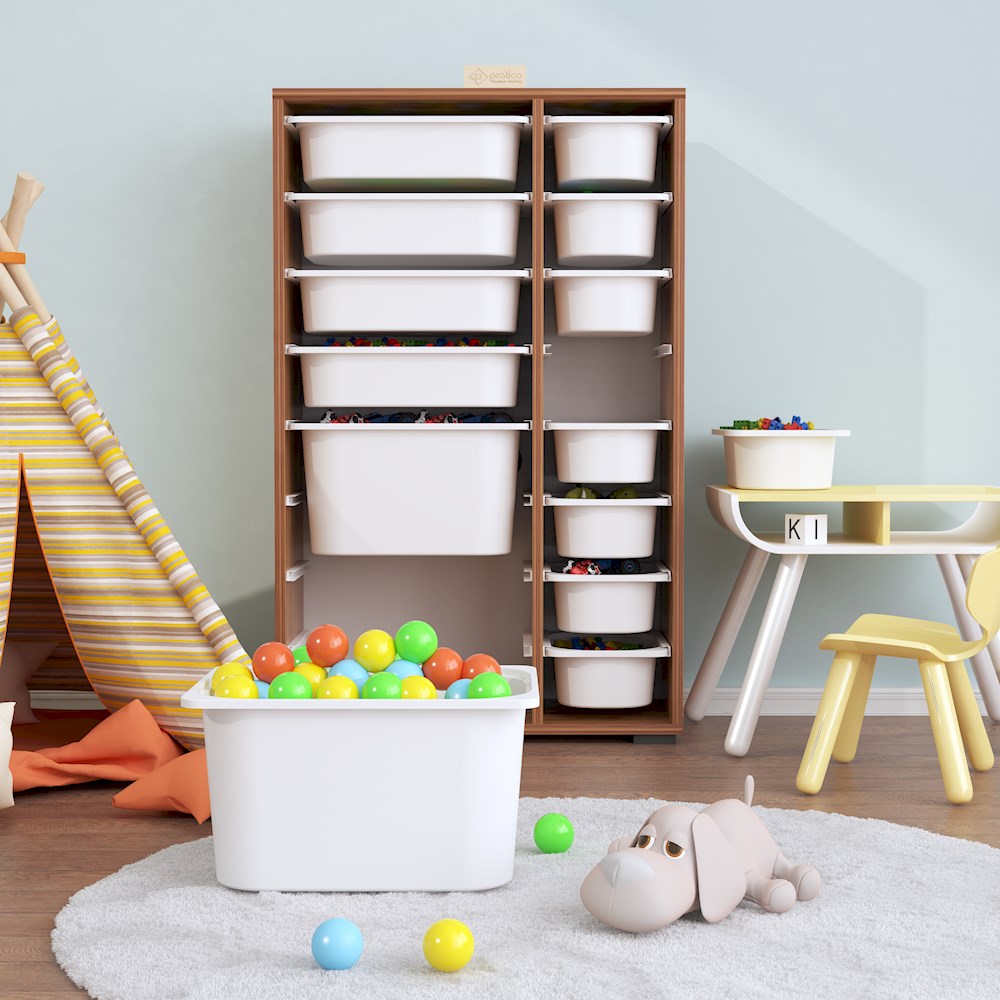 Rine 14 Sepetli Çok Amaçlı Oyuncak Dolabı Tropik Ceviz 2D4K8U