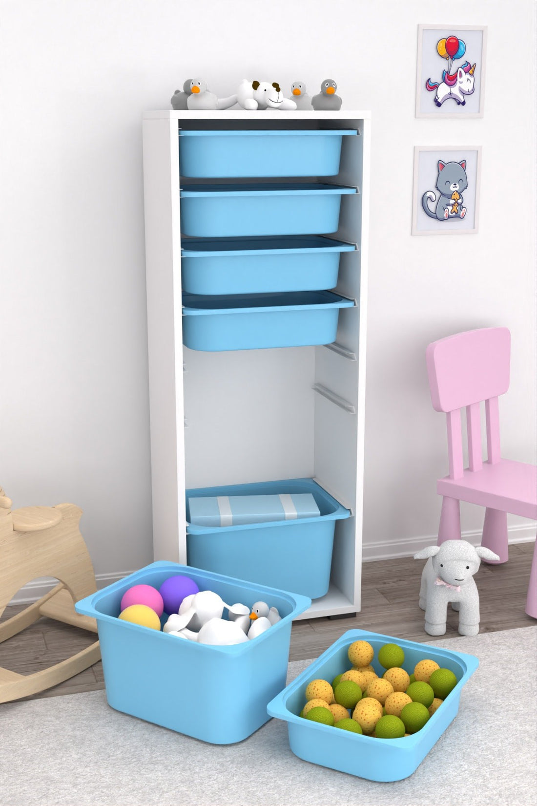 Zola 7 Sepetli Dolap Oyuncak Dolabı Çok Amaçlı Mutfak Banyo Kiler Dolabı Mavi