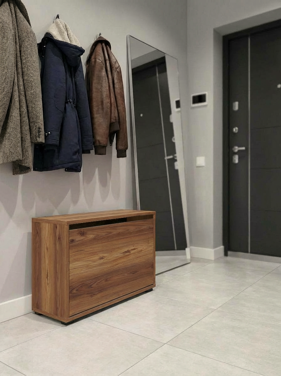 Mono Düşer Kapak Ceviz Ayakkabılık Tek Raflı Ayakkabılık 1 Bölmeli