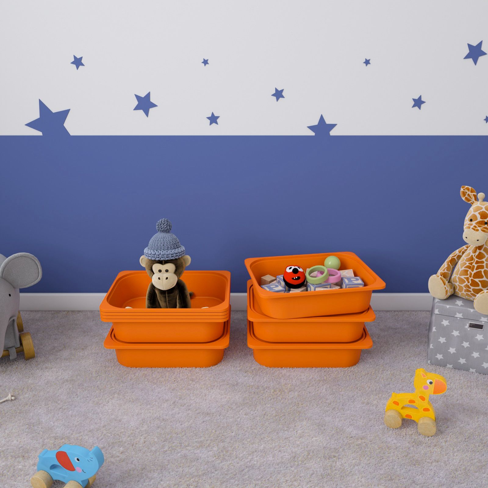 5 Adet Turuncu Kapaklı Çok Amaçlı Saklama Kutusu - Oyuncak Sepeti 5ks5k