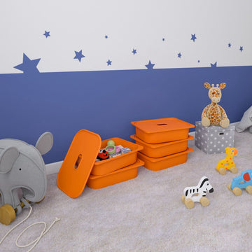 5 Adet Turuncu Kapaklı Çok Amaçlı Saklama Kutusu - Oyuncak Sepeti 5ks5k